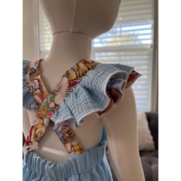 Baby Blue Baby Romper Linen Romper Toddler Bubble Romper with ruffles size 12mo - Picture 5 of 9